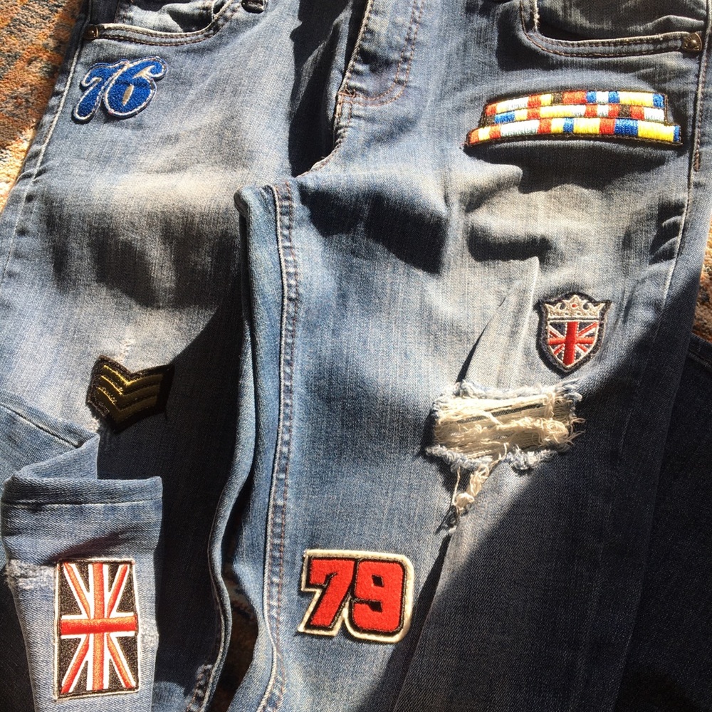 Distressed Rocker Patched Jeans - Picture 3 of 13